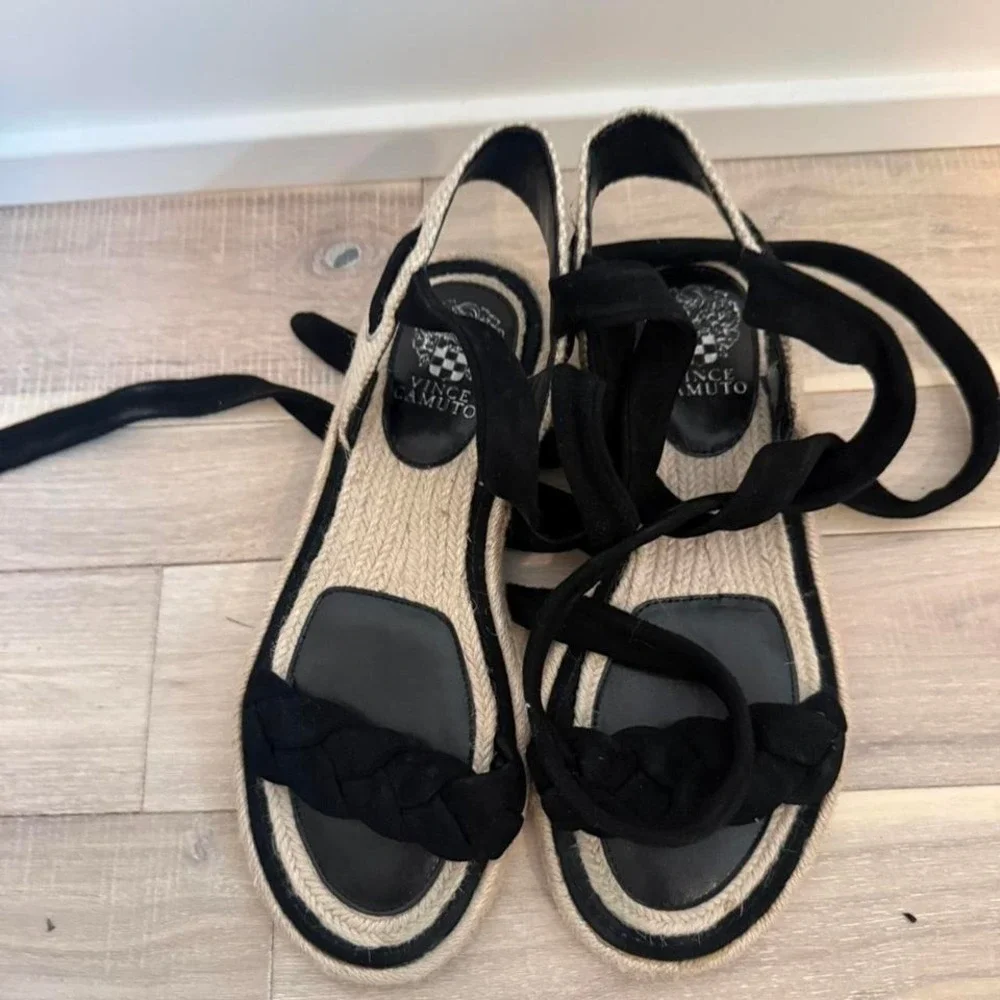 Vince Camuto black espadrille sandals Sz 9-5 #summer #flats